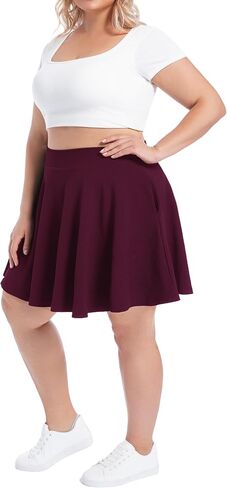 SEKINO Women's Plus Size Mini Skirts Basic Versatile Skorts with Pockets Stretchy Flared Pleated Casual Skirt Built in Shorts in Saudi Arabia