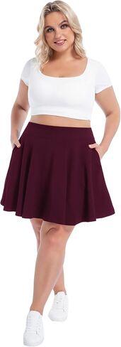 SEKINO Women's Plus Size Mini Skirts Basic Versatile Skorts with Pockets Stretchy Flared Pleated Casual Skirt Built in Shorts in Saudi Arabia