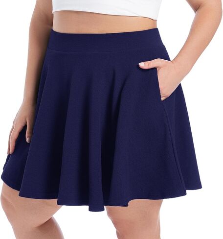 SEKINO Women's Plus Size Mini Skirts Basic Versatile Skorts with Pockets Stretchy Flared Pleated Casual Skirt Built in Shorts in Saudi Arabia