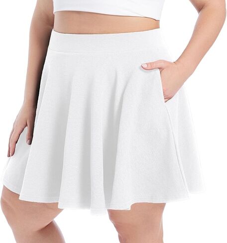 SEKINO Women's Plus Size Mini Skirts Basic Versatile Skorts with Pockets Stretchy Flared Pleated Casual Skirt Built in Shorts in Saudi Arabia