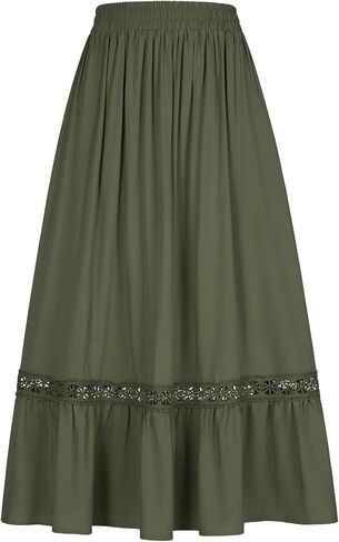 YESSA Womens Boho Tiered Long Maxi Skirt with Pockets, High Waisted Lace Flowy Fairy Skirt, Renaissance Medieval Skirt in Saudi Arabia
