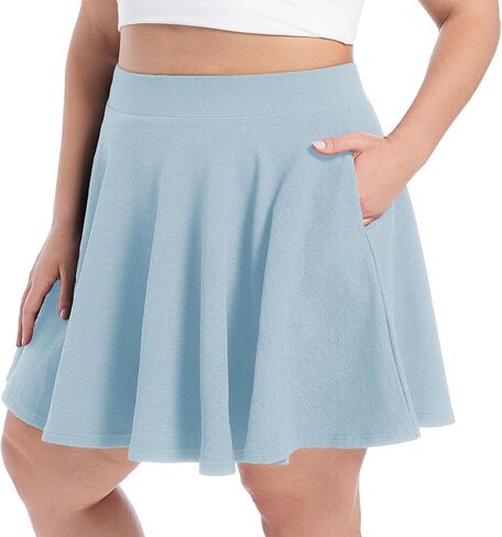 SEKINO Women's Plus Size Mini Skirts Basic Versatile Skorts with Pockets Stretchy Flared Pleated Casual Skirt Built in Shorts in Saudi Arabia