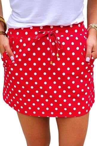 Skorts for Women with Pockets Polka Dot Mini Skirt Drawstring High Waist Shift Silhouette Summer Casual Bottom in Saudi Arabia