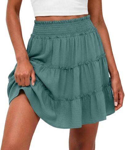 Lepunuo Womens Summer Flowy Mini Skorts Skirts Casual High Waisted Ruffle Tiered A Line Short Skirt with Pockets in Saudi Arabia