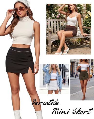 Women's Mid-Waisted Mini Skort Front Slit Stretchy Bodycon Y2k Skirts with Underneath Outfits in Kuwait