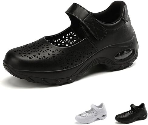 Women's Orthopedic Mary Jane Shoes Stretch Air Cushion Cutout Breathable Arch Support Non-Slip Wedge Sole in Saudi Arabia