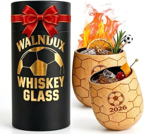 Charred Wooden Whiskey Glasses Set of 2 with Ice Ball Molds, Bourbon Gifts for Men Dad Husband, Whiskey Gift Set, Wooden Old Fashioned Glasses for Father’s Day Birthday Christmas in Kuwait