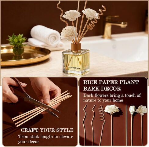 Mahogany Teak Reed Diffuser - 6.7 oz Glass Bottle with 4 Rattan Sticks, 3 Dried Flowers | Adjustable, Long-Lasting Scent for Home, Bedroom, Living Room, Office, Bathroom | Aromatherapy Gift in Saudi Arabia