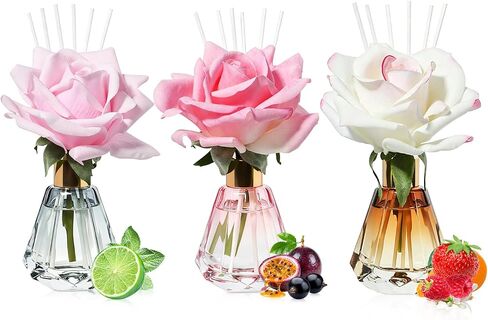 Reed Diffuser Set of 3, 60ml Azure Blue Crystal Love The Water of Freedom, Long‑Lasting Home Fragrance Oils with 18 White Fiber Sticks & Real Preserved Flowers, Air Freshener for Bathroom Office Décor in Saudi Arabia