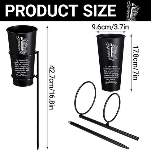 SiliFine Father's Day Metal Cemetery Vase Grave Flower Holder with 13.6" Spike in Ground Cross Memorial Gravesite Marker for Dad Mom Beloved Gravestone Headstone Funeral Outdoor Yard Decorations in Kuwait