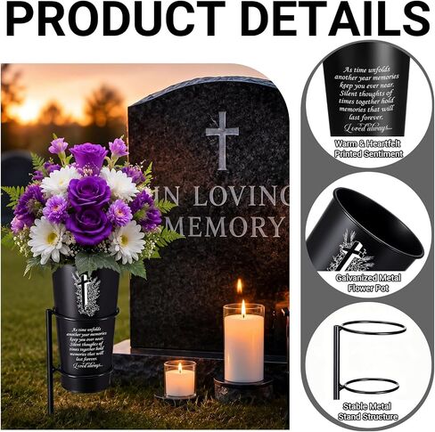 SiliFine Father's Day Metal Cemetery Vase Grave Flower Holder with 13.6" Spike in Ground Cross Memorial Gravesite Marker for Dad Mom Beloved Gravestone Headstone Funeral Outdoor Yard Decorations in Kuwait
