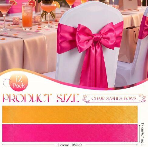 12 Pcs Pink and Orange Satin Chair Sashes Bows, 6 Orange & 6 Hot Pink Chair Ties for Sunset Wedding Reception Party Banquet Decorations, Universal Cover Sashes in Saudi Arabia
