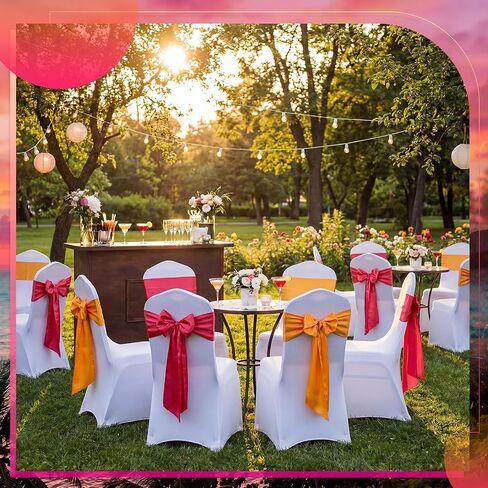 12 Pcs Pink and Orange Satin Chair Sashes Bows, 6 Orange & 6 Hot Pink Chair Ties for Sunset Wedding Reception Party Banquet Decorations, Universal Cover Sashes in Saudi Arabia