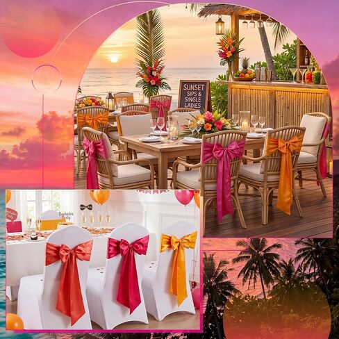 12 Pcs Pink and Orange Satin Chair Sashes Bows, 6 Orange & 6 Hot Pink Chair Ties for Sunset Wedding Reception Party Banquet Decorations, Universal Cover Sashes in Saudi Arabia