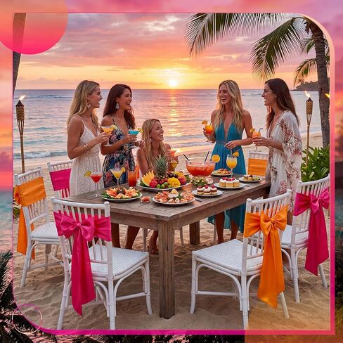 12 Pcs Pink and Orange Satin Chair Sashes Bows, 6 Orange & 6 Hot Pink Chair Ties for Sunset Wedding Reception Party Banquet Decorations, Universal Cover Sashes in Saudi Arabia