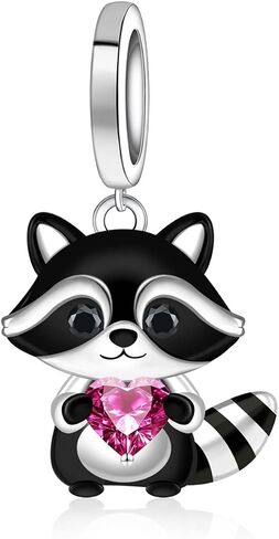 Cute Raccoon Charms for Bracelet - 925 Sterling Silver Raccoon Heart Charms Bead for Animal Lovers Dainty Animal Gifts Jewelry for Women in Saudi Arabia