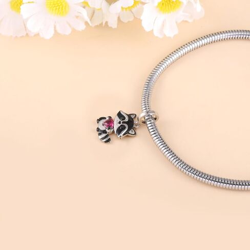 Cute Raccoon Charms for Bracelet - 925 Sterling Silver Raccoon Heart Charms Bead for Animal Lovers Dainty Animal Gifts Jewelry for Women in Saudi Arabia