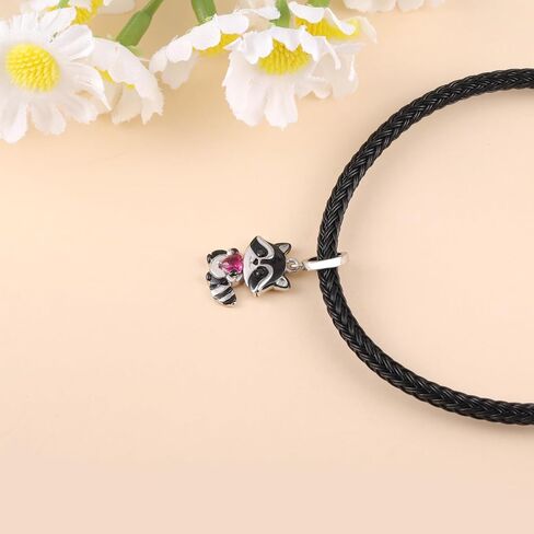 Cute Raccoon Charms for Bracelet - 925 Sterling Silver Raccoon Heart Charms Bead for Animal Lovers Dainty Animal Gifts Jewelry for Women in Saudi Arabia