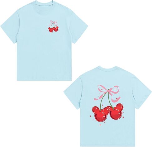 Cherry Bow Shirts for Girls Graphic Cute T Shirt Kids Toddler Holiday Vacation Trip Tees Preppy Cotton Summer Tops in Saudi Arabia