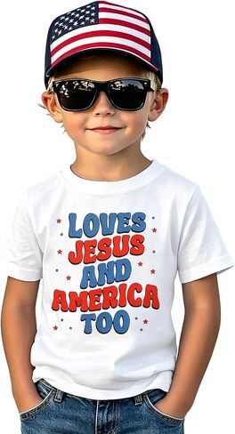 GLIGLITTR Toddler 4th of July Shirt Boys Girls Loves Jesus and America Too Shirts Kids 250 Anniversary USA Patriotic Tee Tops in Kuwait
