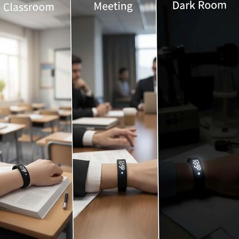 ساعة منبه تهتز للنوم الثقيل، ساعة مقاومة للماء وصدمات صامتة مع شحن USB، ساعة منبه اهتزاز صامتة يمكن ارتداؤها للطلاب، رياضية (أسود) in Kuwait