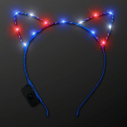 عصابة رأس تضيء آذان القطط كيتي ستارلايت الوطنية مع أضواء LED حمراء وبيضاء وزرقاء في الرابع من يوليو in Kuwait