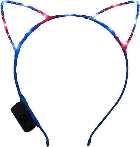 عصابة رأس تضيء آذان القطط كيتي ستارلايت الوطنية مع أضواء LED حمراء وبيضاء وزرقاء في الرابع من يوليو in Kuwait