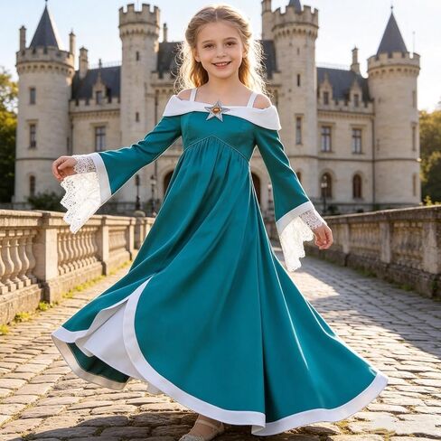Girls Princess Costume One Shoulder Fancy Dress Gowns with Accessories for Halloween Cosplay in Saudi Arabia
