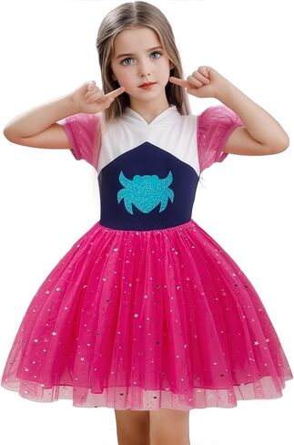 Girls Hero Princess Dress with Hood, Kids Fantasy Costume Tulle Party Dress for Halloween Birthday Cosplay in Saudi Arabia