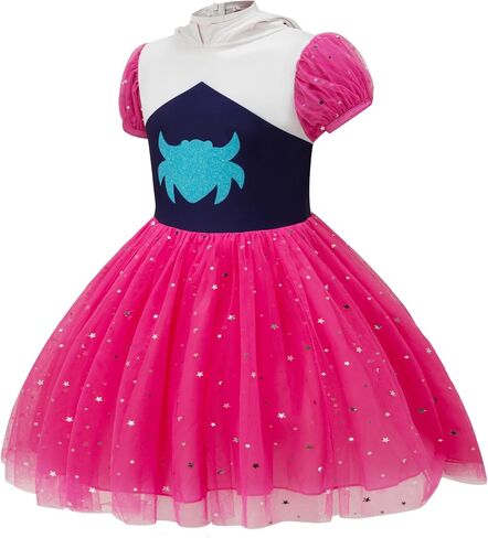 Girls Hero Princess Dress with Hood, Kids Fantasy Costume Tulle Party Dress for Halloween Birthday Cosplay in Saudi Arabia