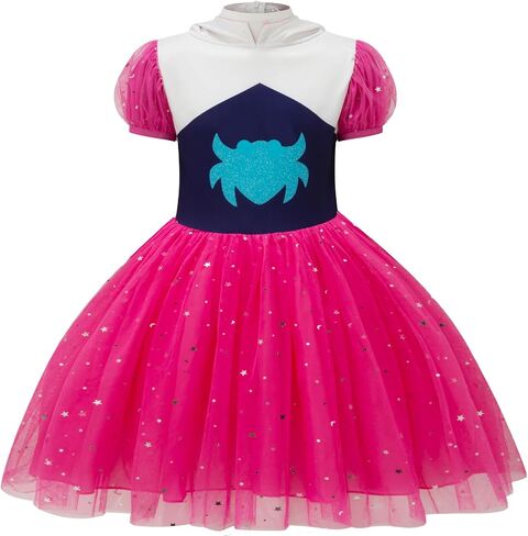 Girls Hero Princess Dress with Hood, Kids Fantasy Costume Tulle Party Dress for Halloween Birthday Cosplay in Saudi Arabia