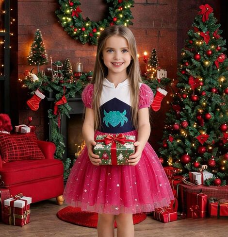 Girls Hero Princess Dress with Hood, Kids Fantasy Costume Tulle Party Dress for Halloween Birthday Cosplay in Saudi Arabia
