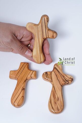 LandOfChrist Holy Land Olive Wood Holding/Comfort Cross Also Known as Palm or Hand Cross for Adult Olive Wood Gifts pocket crosses for Christians wood prayer cross comfort palm cross, Standard in Saudi Arabia