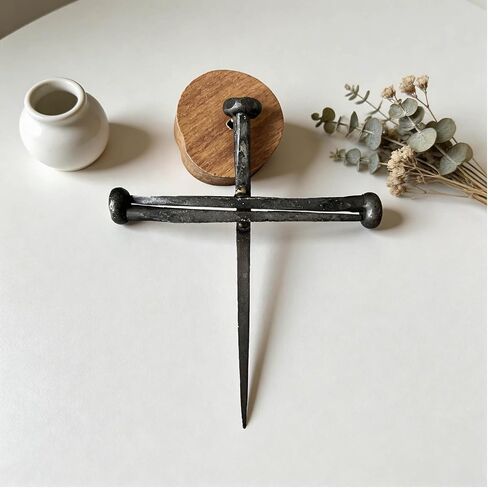 Jesus Crucifixion Nail Metal Cross with Wooden Base - Passion of Christ Religious Gifts for Men Women, Christian Home Office Decor for Easter Baptism Confirmation Ordination in Kuwait