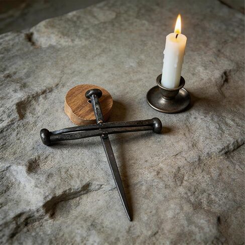 Jesus Crucifixion Nail Metal Cross with Wooden Base - Passion of Christ Religious Gifts for Men Women, Christian Home Office Decor for Easter Baptism Confirmation Ordination in Kuwait