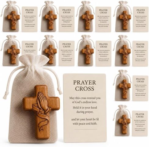 Usyios 10 Pack Prayer Cross Set, Acrylic Worry Crosses with Cards and Mesh Bags, Comfort for Stress and Anxiety Relief, Pocket Gift in Saudi Arabia