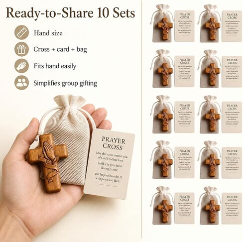 Usyios 10 Pack Prayer Cross Set, Acrylic Worry Crosses with Cards and Mesh Bags, Comfort for Stress and Anxiety Relief, Pocket Gift in Saudi Arabia