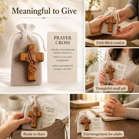Usyios 10 Pack Prayer Cross Set, Acrylic Worry Crosses with Cards and Mesh Bags, Comfort for Stress and Anxiety Relief, Pocket Gift in Saudi Arabia