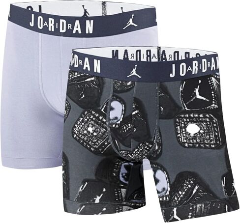 Jordan Nike Flight Cotton Stretch Boxer Briefs, 2-Pack Underwear, MVP Rings Jumpman, Off Noir/Light Blue-Grey, JM0744-G0T (US, Alpha, Medium, Regular, Regular) in Kuwait