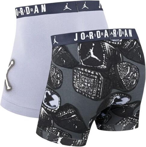 Jordan Nike Flight Cotton Stretch Boxer Briefs, 2-Pack Underwear, MVP Rings Jumpman, Off Noir/Light Blue-Grey, JM0744-G0T (US, Alpha, Medium, Regular, Regular) in Kuwait