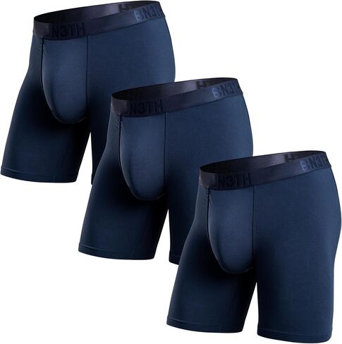 BN3TH Men's Classic Icon Boxer Briefs with 3-D Pouch - Breathable, Anti-Chafing, Ultra-soft, Sustainable, Premium Athletic Underwear, No-Roll Waistband, 3 pk, 6.5" inseam (Navy, Medium) in Saudi Arabia