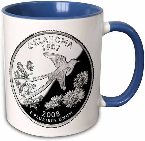 3dRose State Quarter of Oklahoma (PD Two Tone Blue Mug, 11 oz, Multicolor in Saudi Arabia