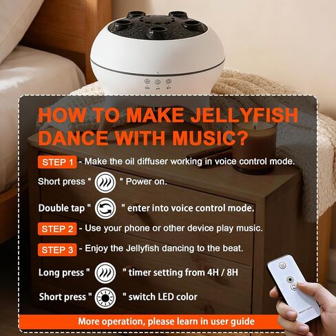Essential Oil Diffuser 250ML,Jellyfish Diffuser Air Humidifiers Sound Pickup Ultrasonic Aromatherapy Diffuser Remote Control 7 Color Lights for Home Bedroom Office Hotel in Saudi Arabia