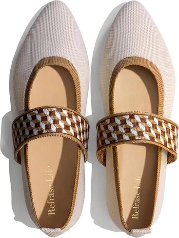 REFRASE LIFE Mary Jane Flats Pointed Toe, Women's Ballet Flats with Wide Strap, Dressy Knit Slip-On Ballet Shoes for Everyday Wear, Lightweight and Breathable in Saudi Arabia