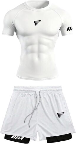 SOLY HUX Men's 2 Piece Workout Outfits Graphic Print Short Sleeve Athletic T Shirt and Drawstring Shorts Set Gym Tracksuit in Kuwait