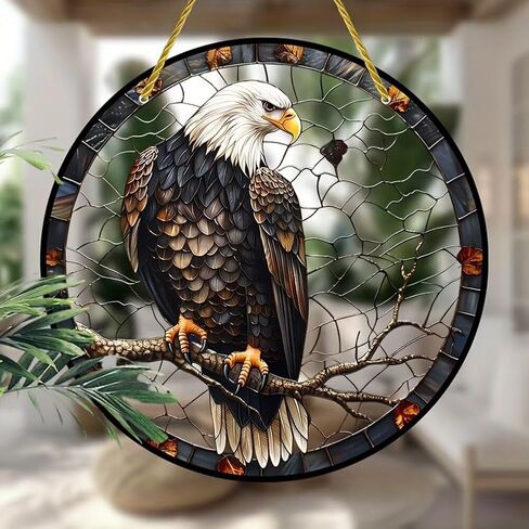 صائد الشمس الأكريليك الملون، نسر نابض بالحياة ديكور نافذة معلق مقاس 7 بوصة مع تصميم نمط الزجاج الملون المطبوع لاقط الشمس، فكرة هدية وحلية حديقة للاستخدام الداخلي والخارجي in Kuwait