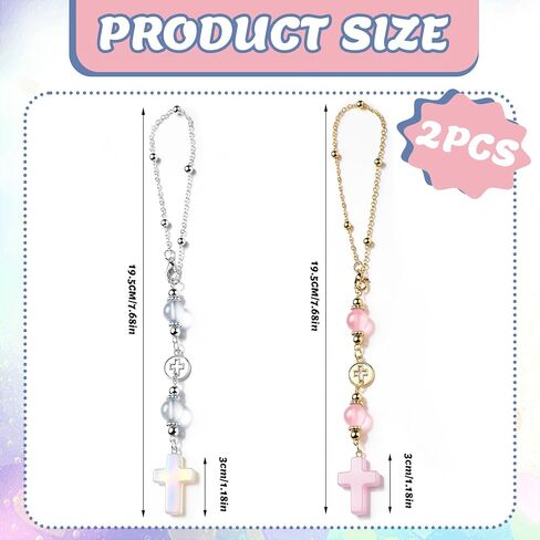 2 Pcs Cross Car Hanging Charms Cute Healing Stone Rear View Mirror Accessories Boho Handmade Sun Catcher Ornament Decor Crystal Protection Gift for Women in Saudi Arabia