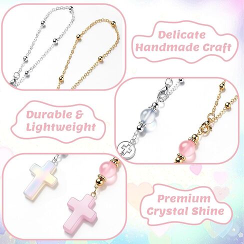 2 Pcs Cross Car Hanging Charms Cute Healing Stone Rear View Mirror Accessories Boho Handmade Sun Catcher Ornament Decor Crystal Protection Gift for Women in Saudi Arabia