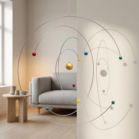 Solar System Hanging Mobile - Kinetic Art Decor with 8 Planets & Semi-Circular Iron Rings, Educational Astronomy Mobile for Bedroom, Classroom, Office, Garden & Living Room Gift in Saudi Arabia