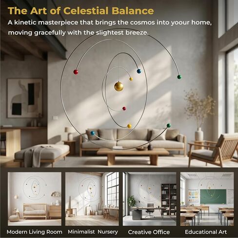 Solar System Hanging Mobile - Kinetic Art Decor with 8 Planets & Semi-Circular Iron Rings, Educational Astronomy Mobile for Bedroom, Classroom, Office, Garden & Living Room Gift in Saudi Arabia